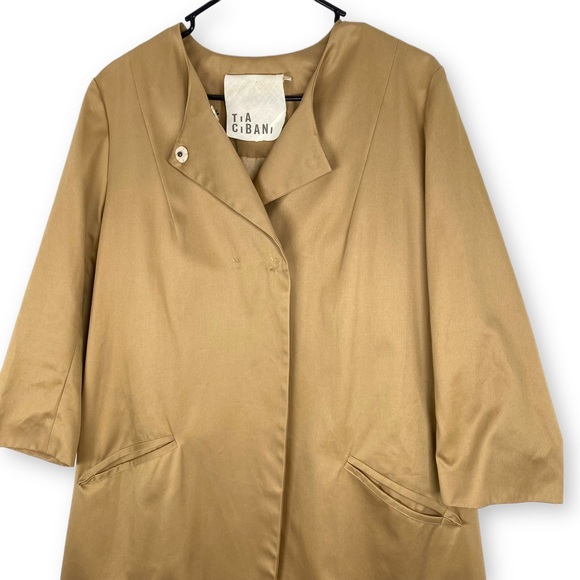 TIA CIBANI tan khaki trench crochet wicker coat - Picture 3 of 10